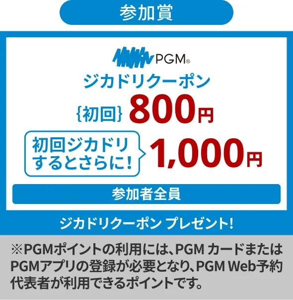 参加賞 ジカドリクーポン【初回】800円／初回ジカドリでさらに1,000円 参加者全員