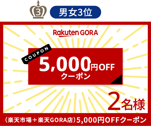男女3位 (楽天市場+楽天GORA店) 5,000円OFFクーポン 2名様